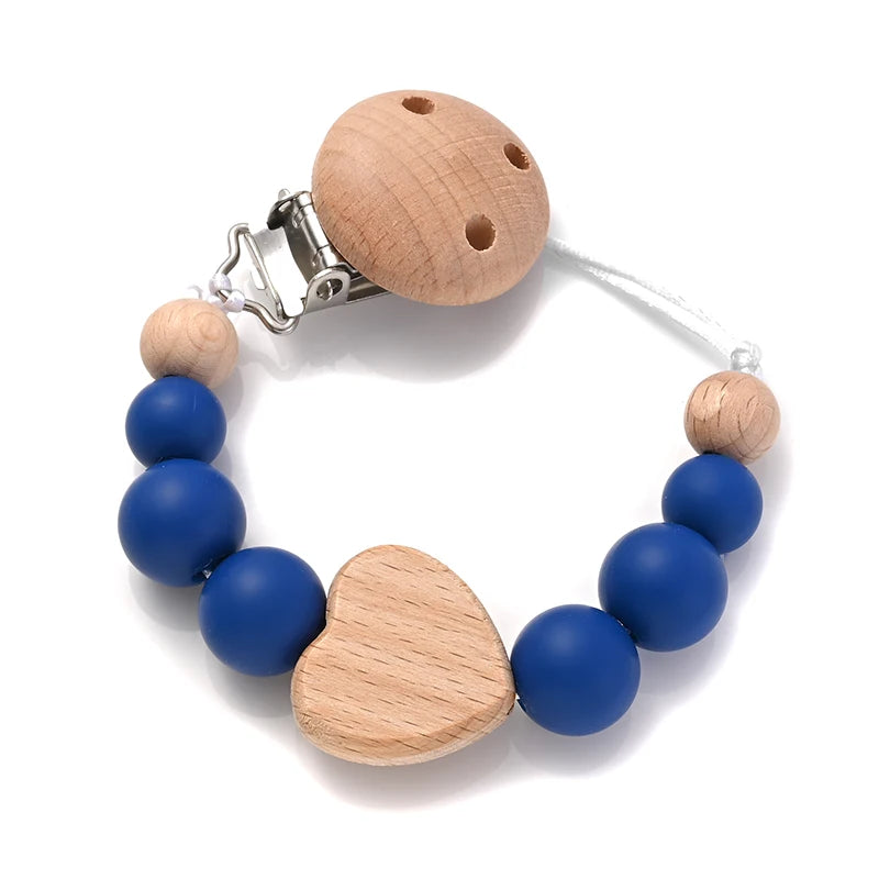 Baby Pacifier Chain Clips Wood Pentagram Teether Silicone Round Beads Teething Chain For Baby Care Soother Chew Toys Shower Gift