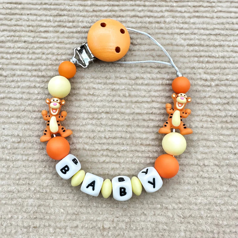 Customized Personalized Name English Letters Silicone Soothing Pacifier Chain Clips Holder Teether Pendants Teething Baby Gifts
