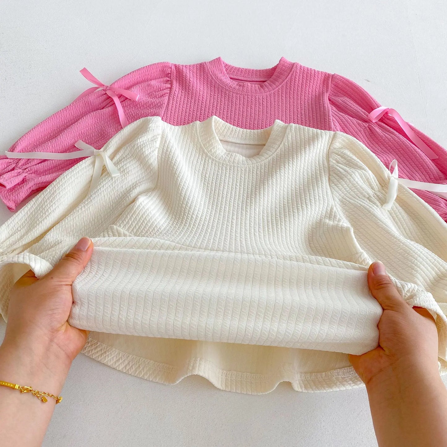 2025 Autumn New Children Long Sleeve Clothes Set Girls Cute Bow Loose Tops + Flared Trousers 2pcs Suit Cotton Kids Girls Outfits