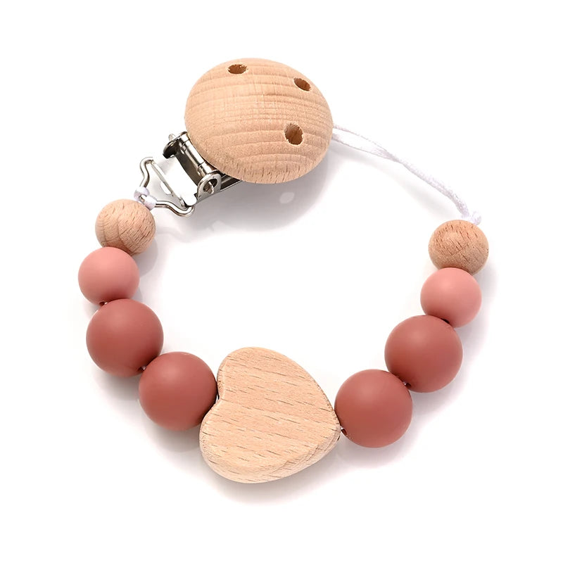 Baby Pacifier Chain Clips Wood Pentagram Teether Silicone Round Beads Teething Chain For Baby Care Soother Chew Toys Shower Gift