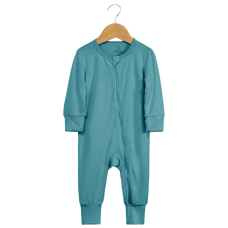 Bamboo Fiber Baby Zipper Foot Romper Baby Boy Girl Clothes Newborn Onesie Baby Jumpsuit Solid Long-Sleeve Baby Pajamas 0-24Month