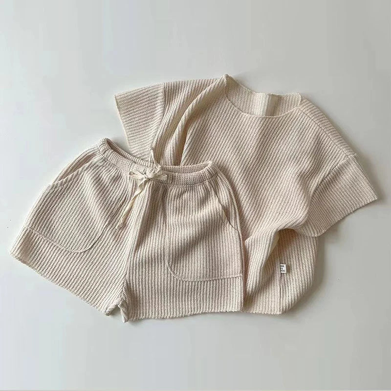 2024 Baby Pajamas Set Loungewear Sleepwear Kids Long Sleeve Boy Girl Breathable Cotton Waffer Top and Bottom Children's Clothes