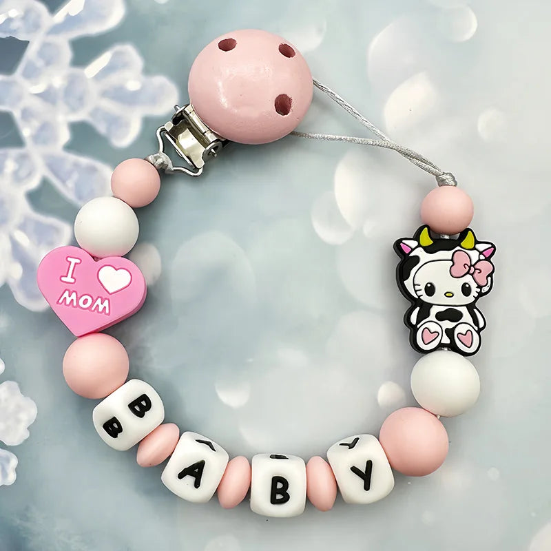Customized Personalized Name English Letters Silicone Soothing Pacifier Chain Clips Holder Teether Pendants Teething Baby Gifts