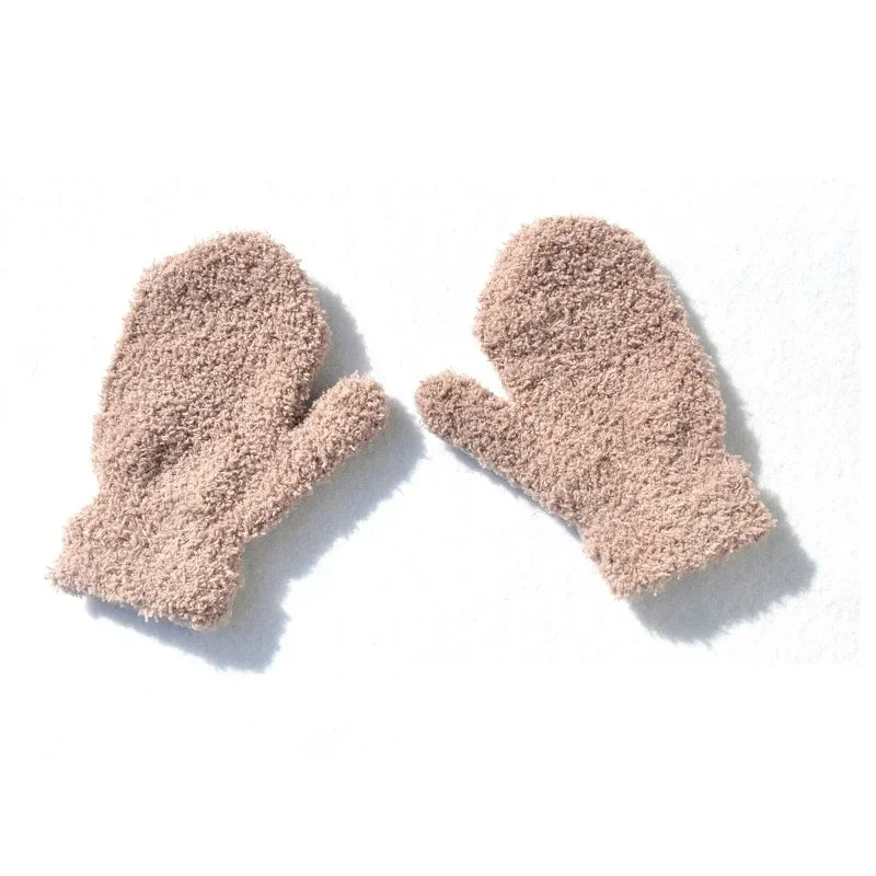 Kids Winter Warm Knitted Mittens 1-4years Khaki White Gray Baby Girls Baby Boys Velvet Thick Gloves Dropshipping KF197