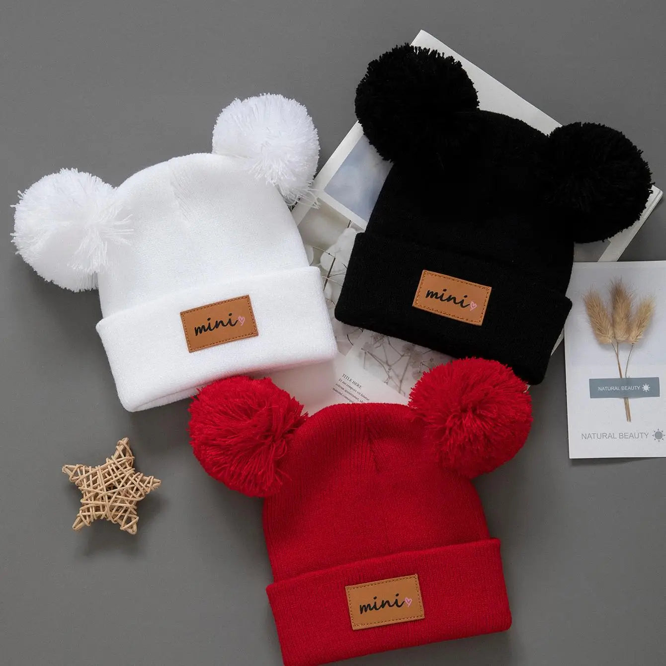 3pcs Kids Knitted Pompom Baby Hats