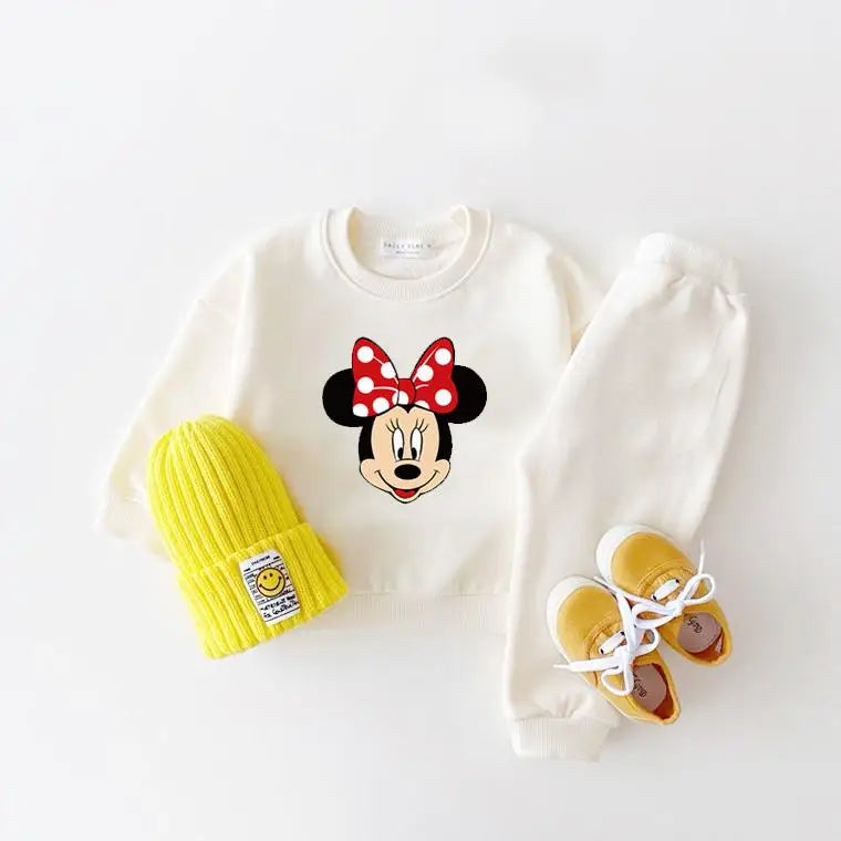 Minnie Long Sleeve Tracksuits For Girls Solid Color Tops+Sweatpants 2pcs/Set New Autumn Costume Toddler Fashion Casual Suits