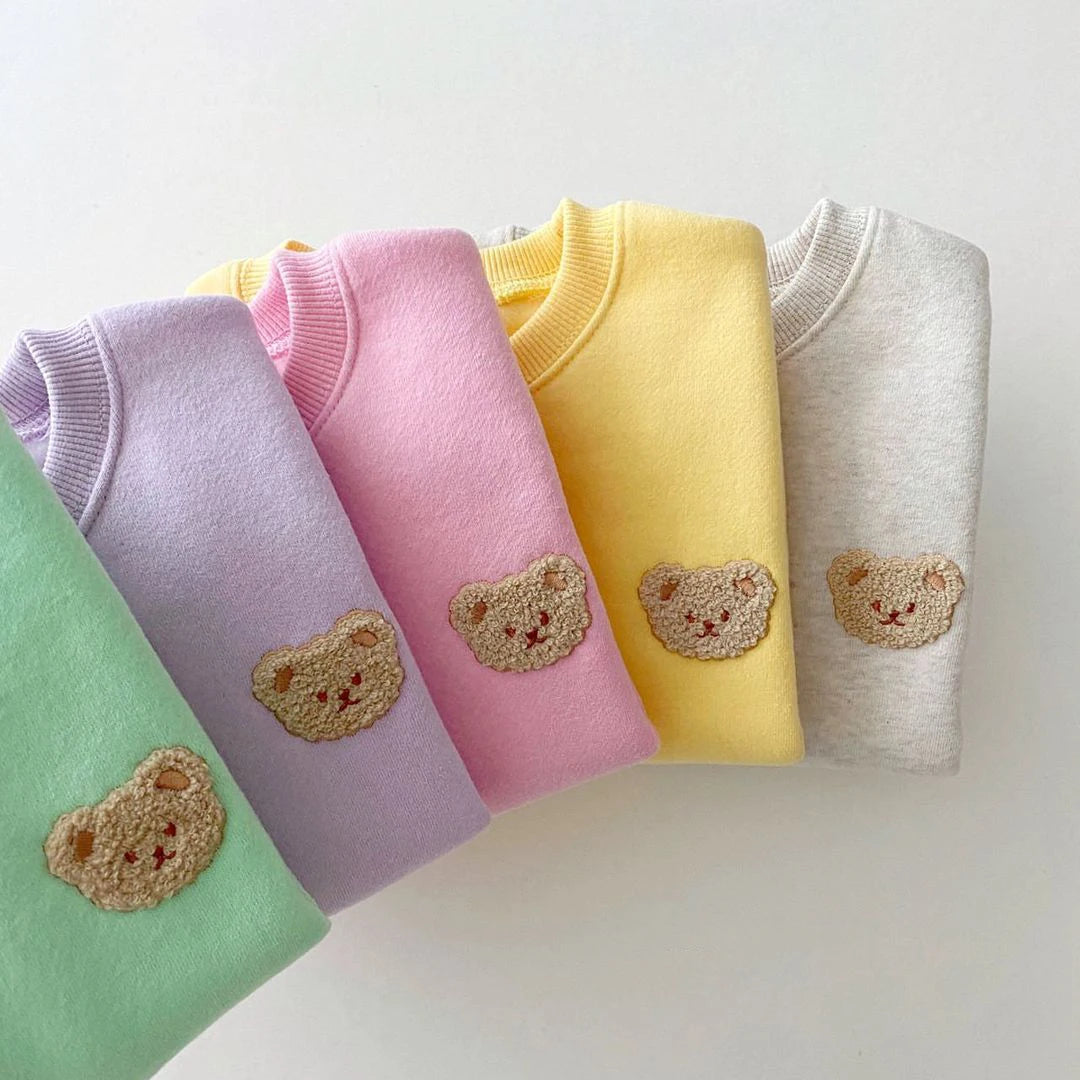 Winter Warm Velvet Newborn Set Baby Girls Clothese Little Bear Embroidery Sports Pullover Top+Pant 2Pcs Wool Lining Clothing