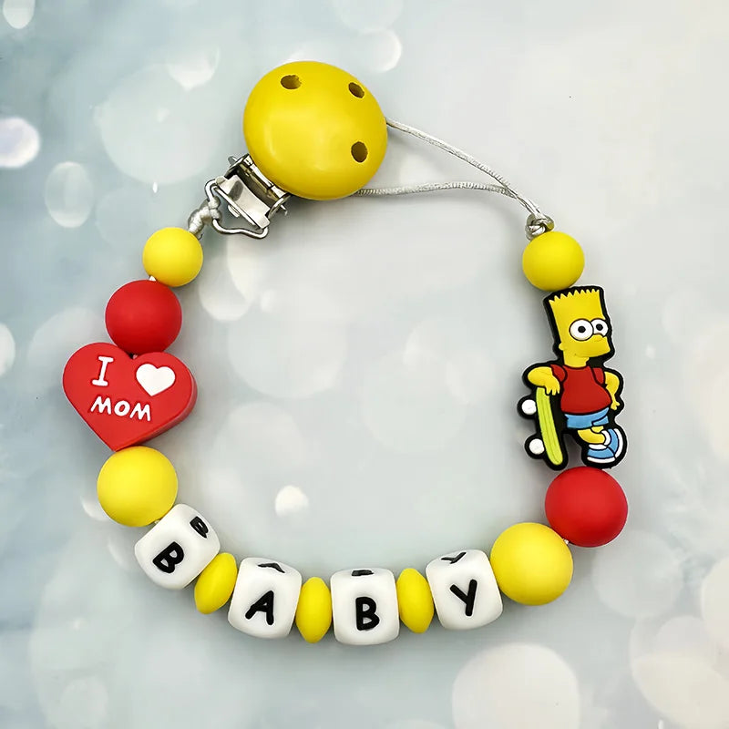 Customized Personalized Name English Letters Silicone Soothing Pacifier Chain Clips Holder Teether Pendants Teething Baby Gifts