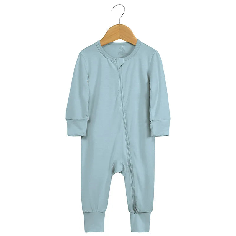 Bamboo Fiber Baby Zipper Foot Romper Baby Boy Girl Clothes Newborn Onesie Baby Jumpsuit Solid Long-Sleeve Baby Pajamas 0-24Month