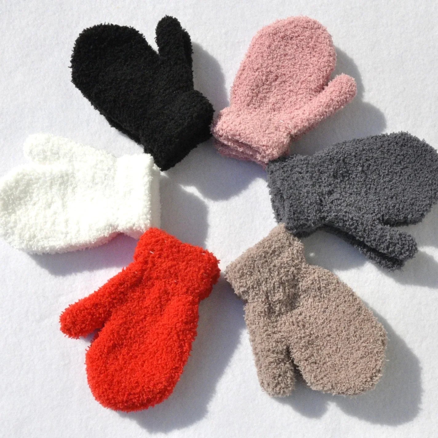 Kids Winter Warm Knitted Mittens 1-4years Khaki White Gray Baby Girls Baby Boys Velvet Thick Gloves Dropshipping KF197