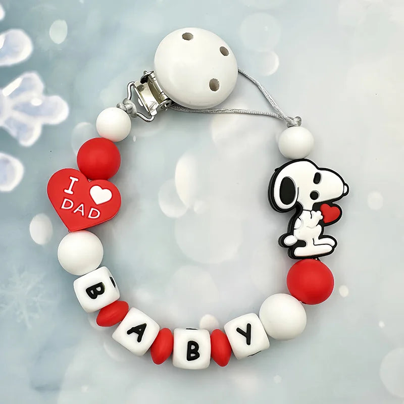 Customized Personalized Name English Letters Silicone Soothing Pacifier Chain Clips Holder Teether Pendants Teething Baby Gifts