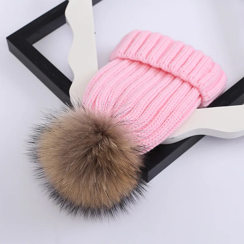 Head Cap Hugger Toque Stocking Watch Autumn Winter Hat Baby Children Thickened Warm Knitted pom-pom parent-child 8M120