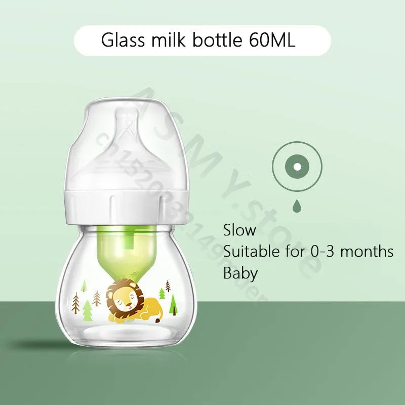 Dr. Brown's newborn wide-bore glass bottle, preemie silicone teat, 60ML for babies 0 to 3 months/Anti-colic glass baby bottle