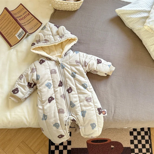 MILANCEL Winter Baby Rompers Toddler Girls Jumpsuits Fur Lining Boys Clothes Thicken Warm Baby Outfit