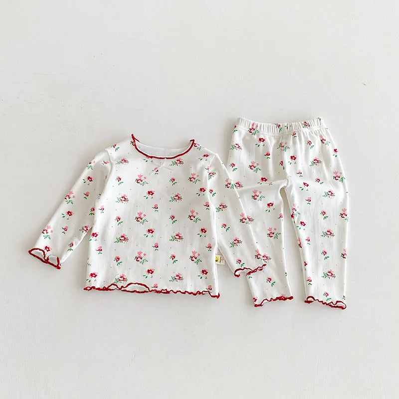 Autumn Baby Pajama Set 3M-3T Cute Flower Infant Girls Household Clothes Toddler Thin Loungewear 2PCS