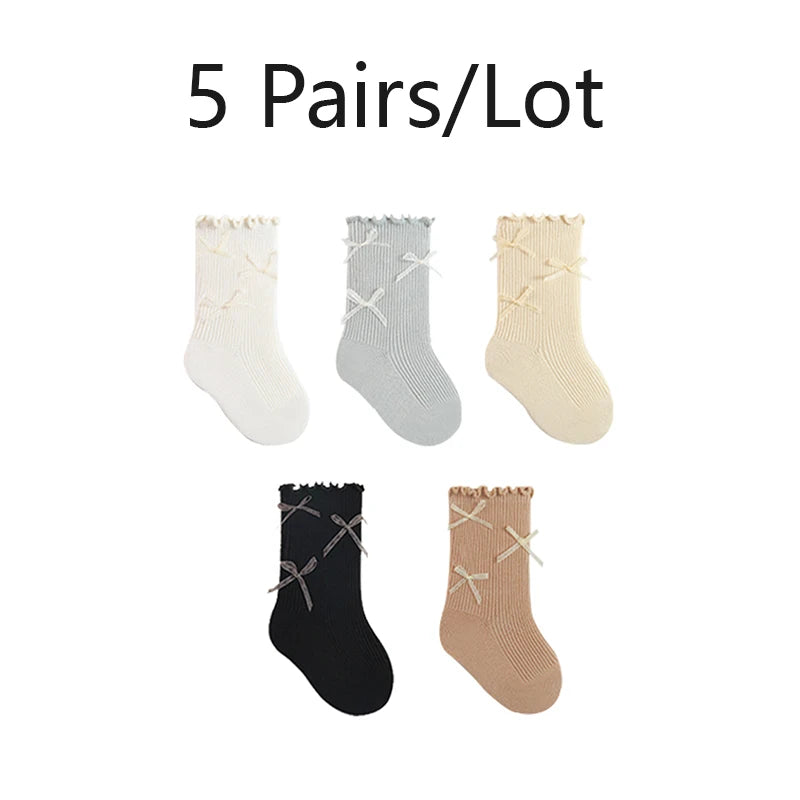 1/3/5 Pairs Newborn Baby Socks For Girls Cotton Infant Girls Sock Princess Bow Toddler Baby Girls Socks