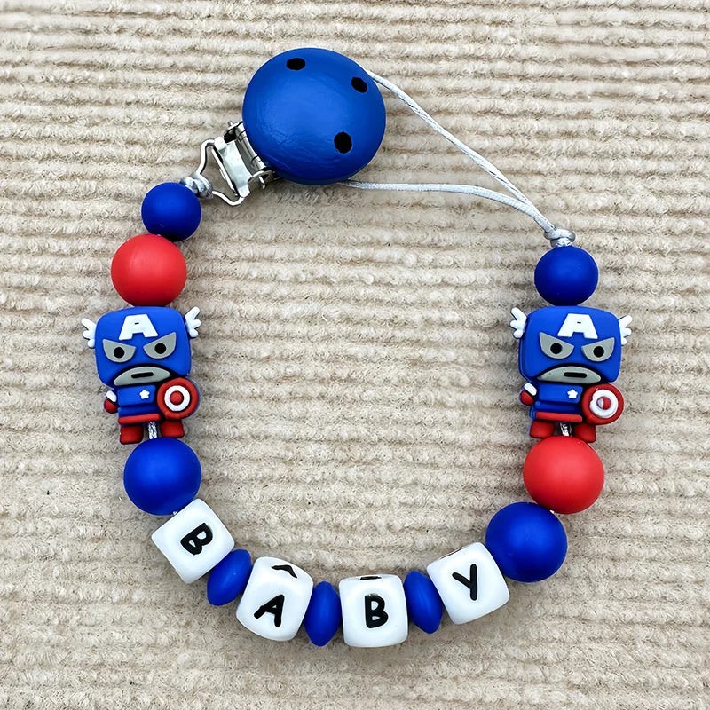 Customized Personalized Name English Letters Silicone Soothing Pacifier Chain Clips Holder Teether Pendants Teething Baby Gifts