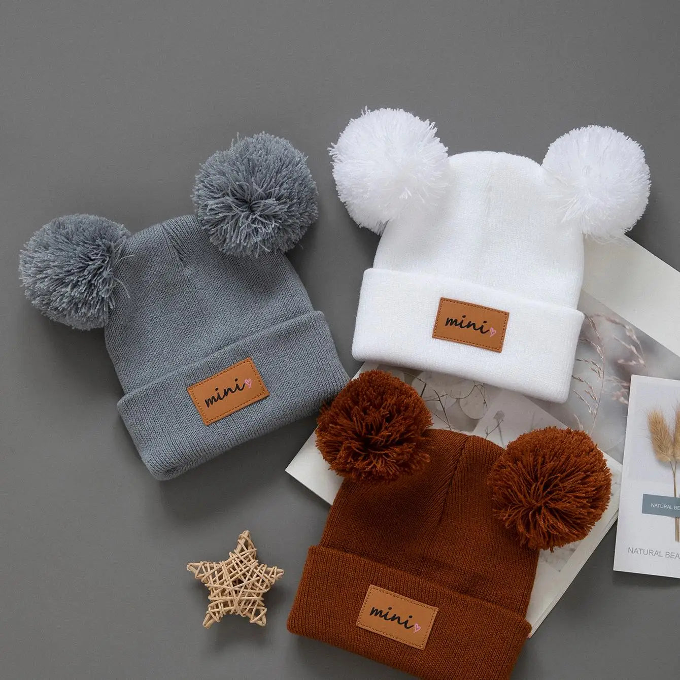 3pcs Kids Knitted Pompom Baby Hats