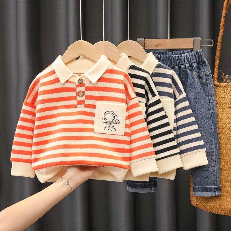 New Spring Autumn Kids Boys Clothes Strips Hoodies Jeans 2Pcs/Set Outfit Infant Kids Sport Casual Clothing Tracksuits 0-5 Years