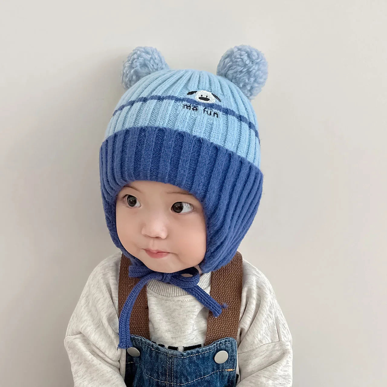 Winter Warm Knitted Baby Hat Cute Cartoon Animals Baby Boys Girls Cap Beanies Anti-cold Toddler Kids Lacing Hat