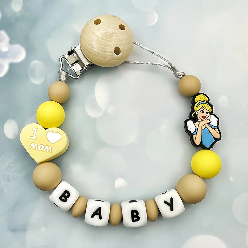Customized Personalized Name English Letters Silicone Soothing Pacifier Chain Clips Holder Teether Pendants Teething Baby Gifts