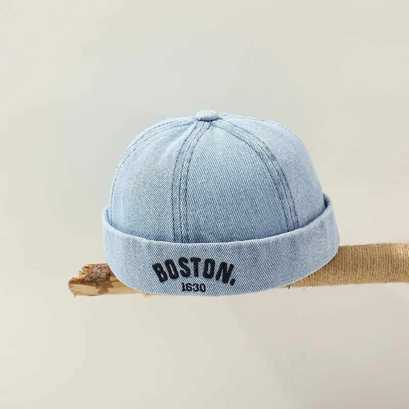 Korean Denim Melon Capfor Baby Hip Hop Letter Embroidered Brimless Hat Adjustable Kids Landlord Hats Retro Dome Docker Beanies