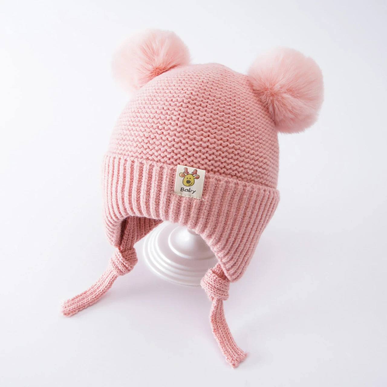 Winter Baby Earflap Hat Warm Thick Knitted Ear Protection Cap for Kids Boy Girl Cute Pompom Cotton Lining Beanie Caps