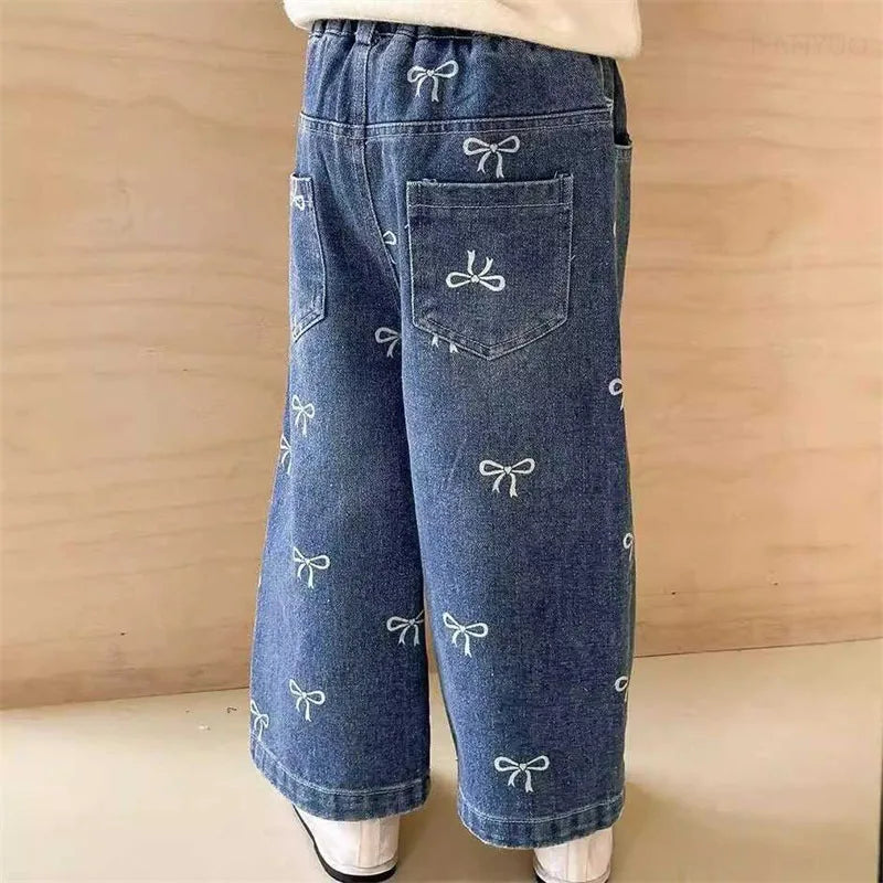Contrast Bow Wide Leg Jeans