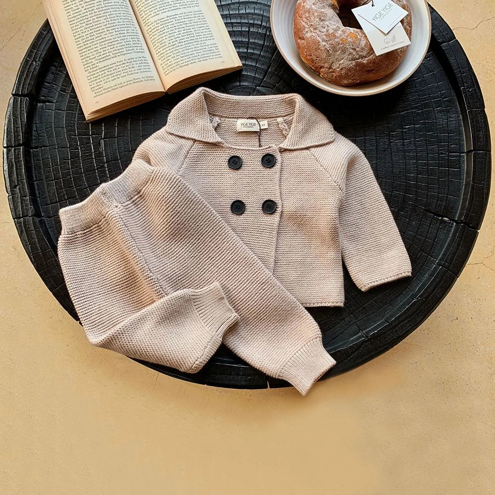 2Pcs Baby Girl Knitted Clothes Autumn Long Sleeve Sweater + Pant Toddler Boy Clothes Suit