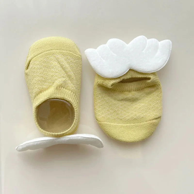 Baby Boys Angel Wing Socks Elastic Cotton Solid Color Newborn Socks Girls Spring Summer Anti-slip Floor Low-cut Socks for 0-3Yrs