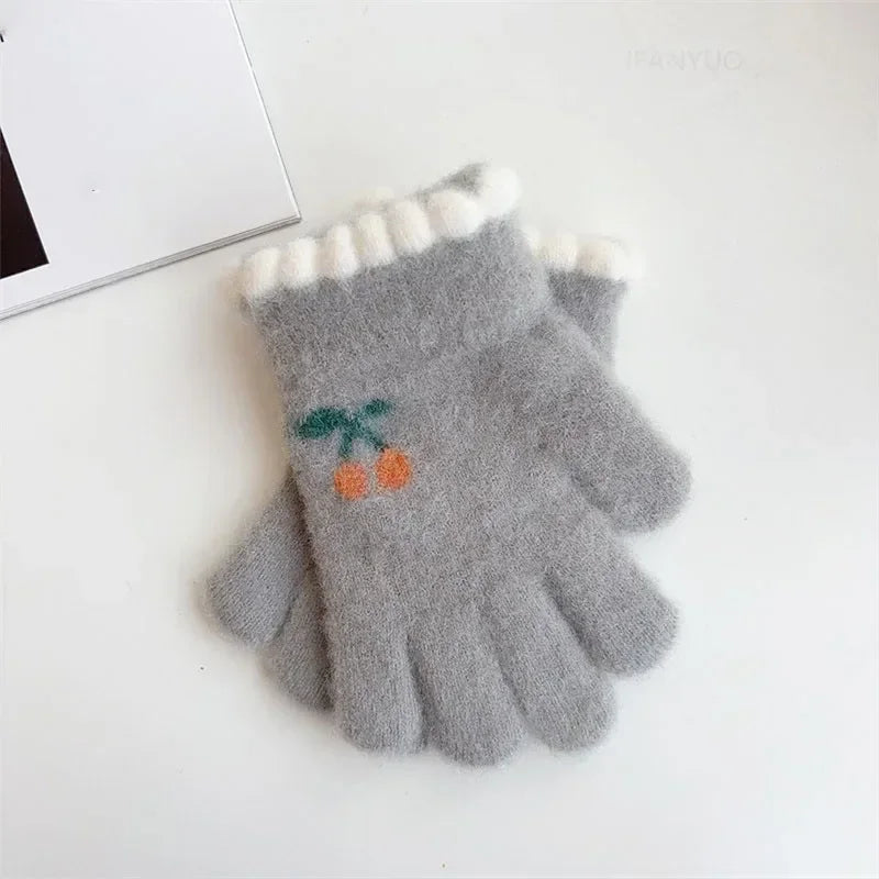 Korean Sweet Cherry Children Kids Warm Gloves Winter Windproof Thicken Boys Girls Kids Cycling Mittens Cute Fashion Baby Gloves