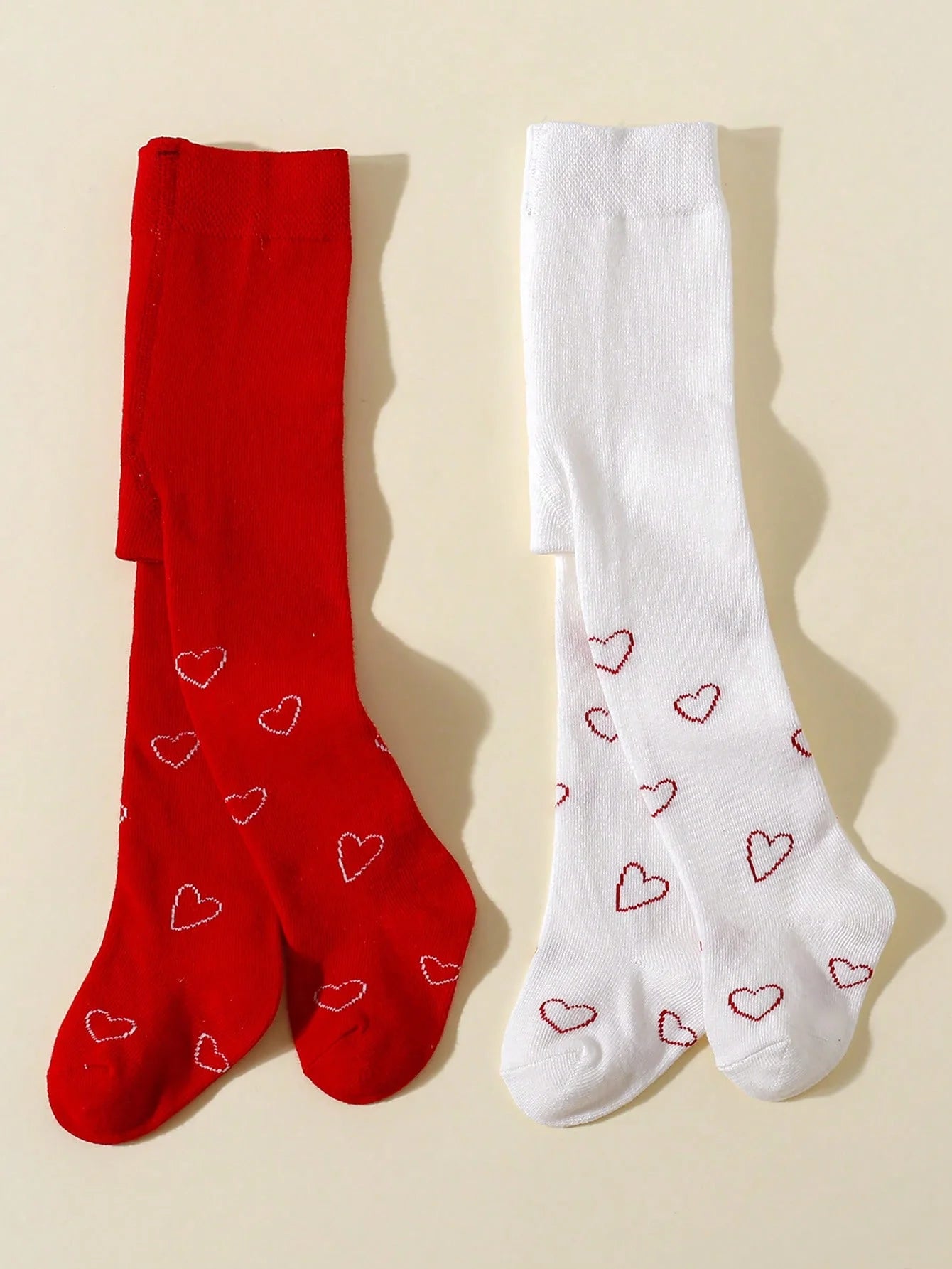 1 Pair of Baby Girls Cotton Red and White with Heart Shaped Leggings, Fashion Cute Soft Elastic Stockings for 0-12 Months Toddler
