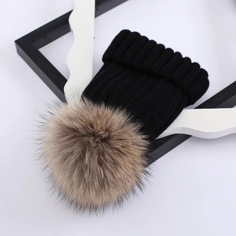 Head Cap Hugger Toque Stocking Watch Autumn Winter Hat Baby Children Thickened Warm Knitted pom-pom parent-child 8M120