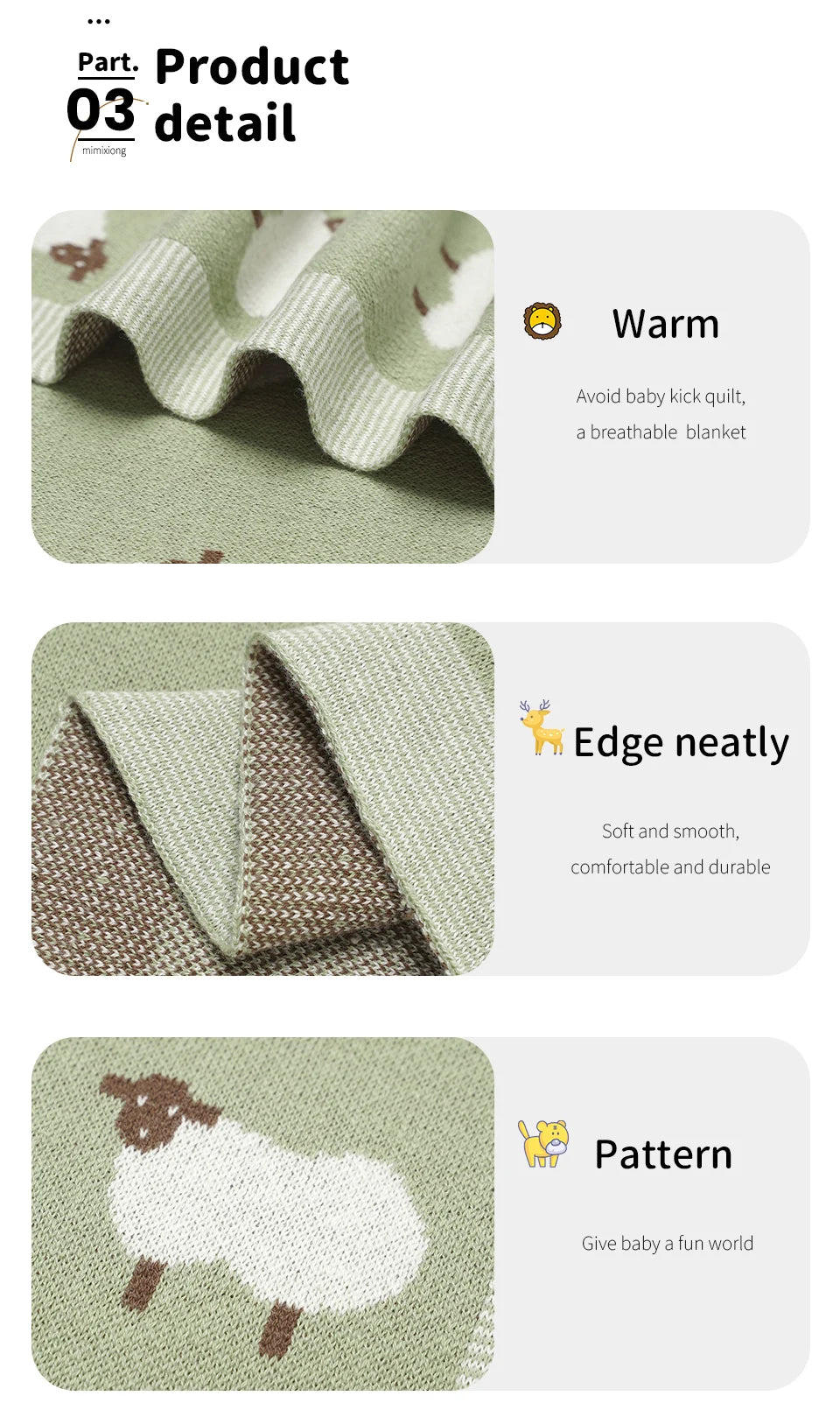 Knitted Cotton Baby Swaddle Blanket 90x70cm