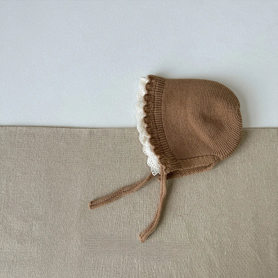 Korean Baby Boys Girls Hat Autumn Winter Warm Ear Protection Caps Ruffle Lace Princess Children's Knitted Wool Hat