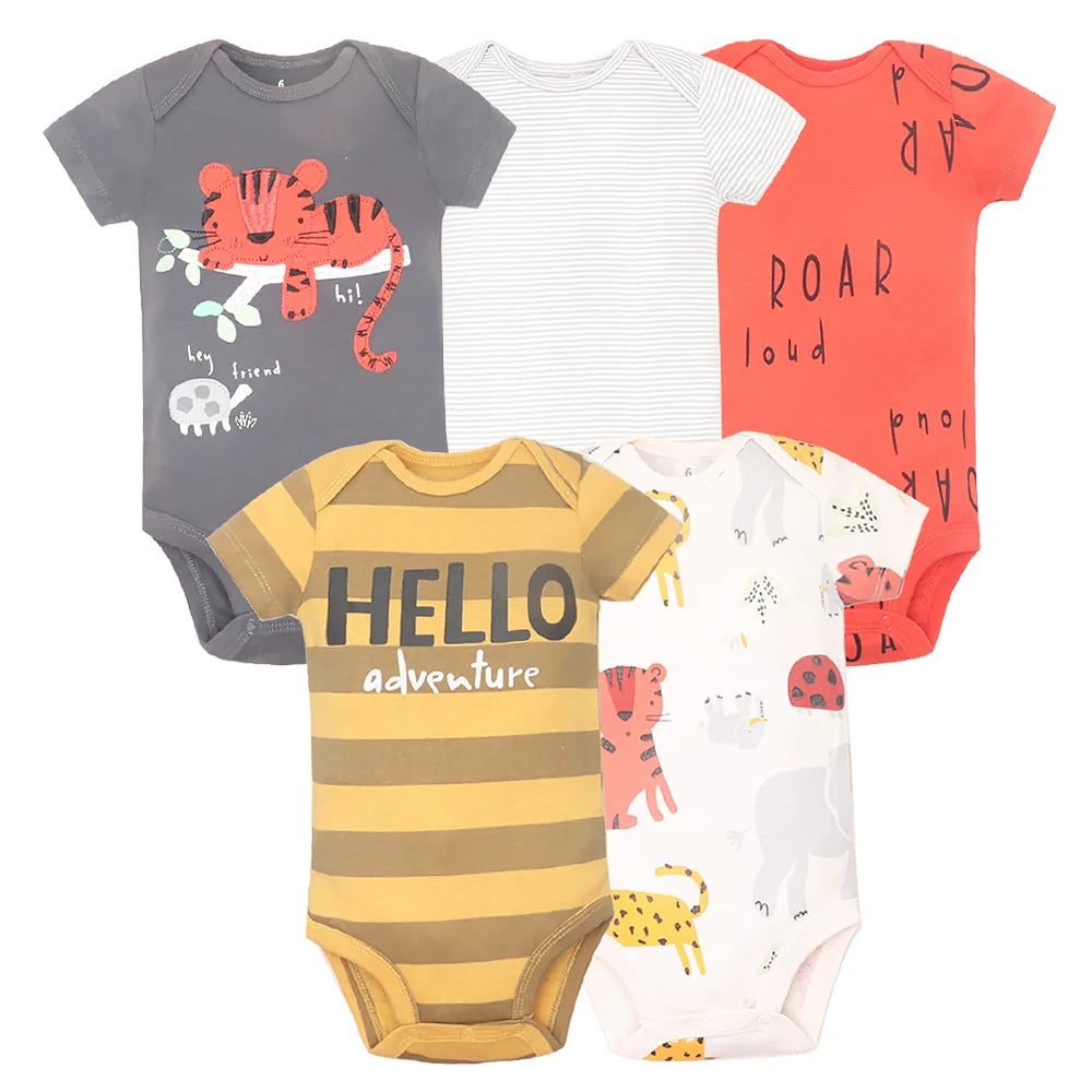 New Cartoon Baby Boys Girls Bodysuit 3-5PCS Short Sleeve 100% Cotton Baby Clothes 0-24Months Newborn Body Bebe Jumpsuit Clothing