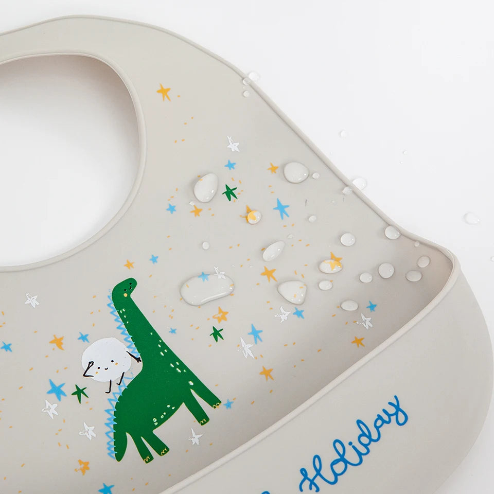 Waterproof Baby Bibs For Kids Eating Stuff Soft Silicone Cartoon Crocodile Printed Baby Apron Bib Reusable Baby Feeding Apron