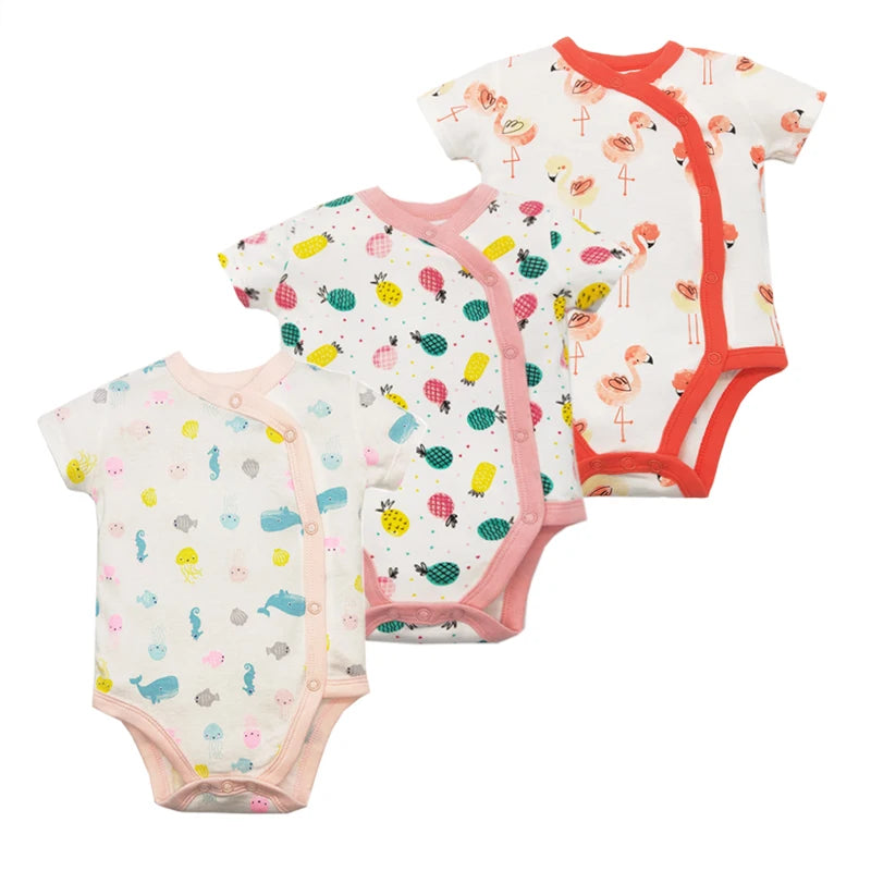 New Cartoon Baby Boys Girls Bodysuit 3-5PCS Short Sleeve 100% Cotton Baby Clothes 0-24Months Newborn Body Bebe Jumpsuit Clothing