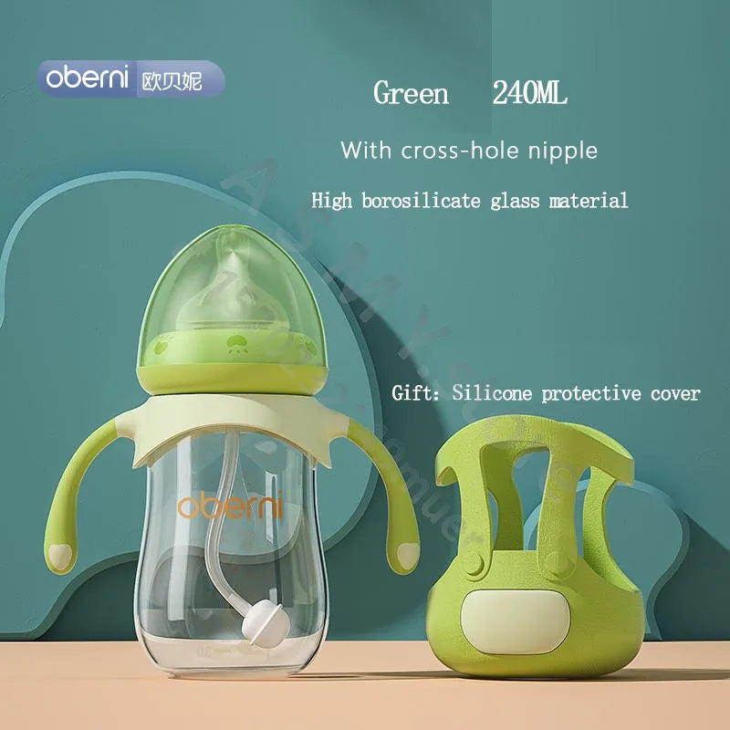 240ML Wide-mouth Glass Bottle/Newborn Baby Glass Bottle/High Borosilicate Glass bottle/BPA Free/Baby over 6 months old