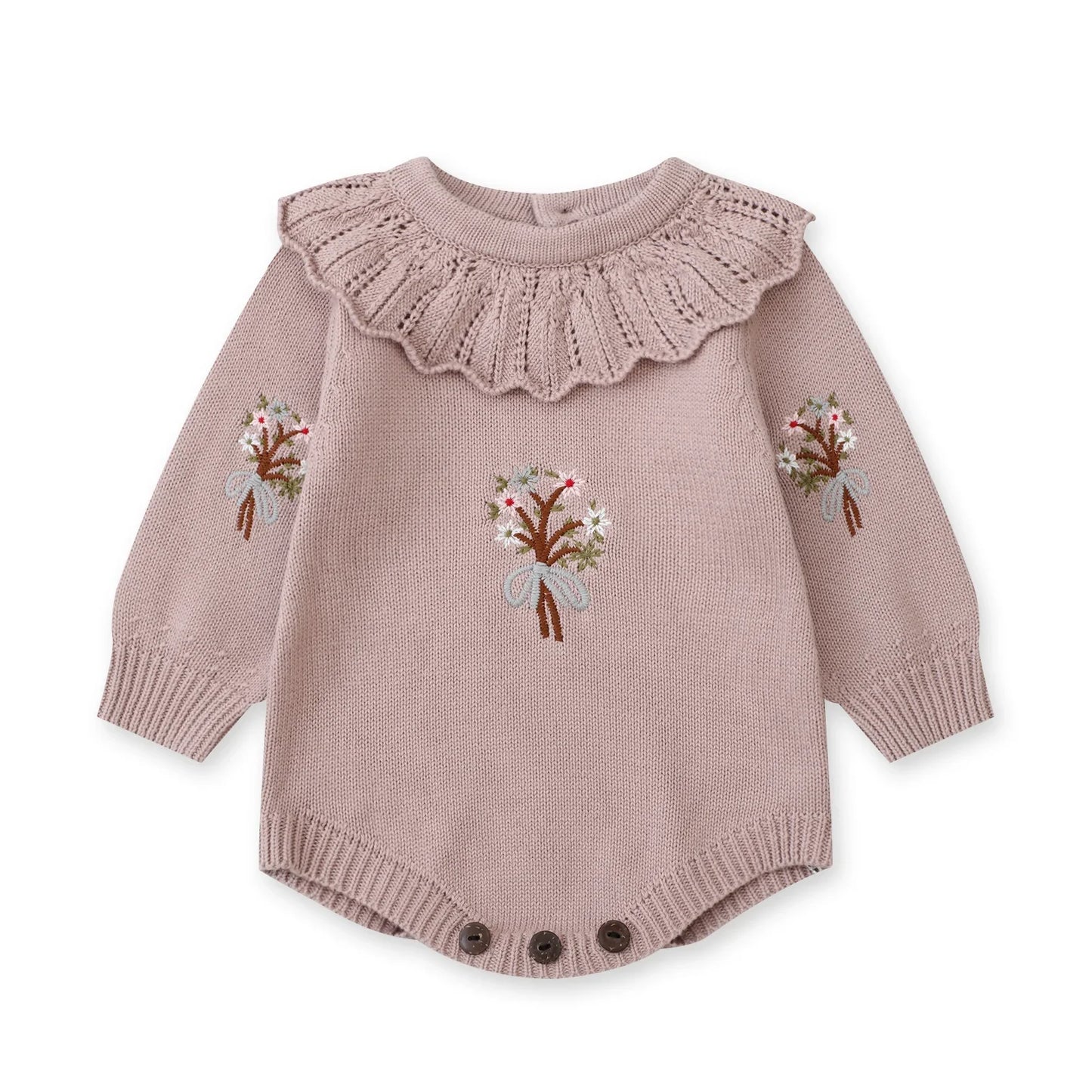 New Baby Girls Romper Autumn Born Baby Knitted Romper Ruffle Embroidery Newborn Baby Clothes Infant Baby Jumpsuits Girl Overall