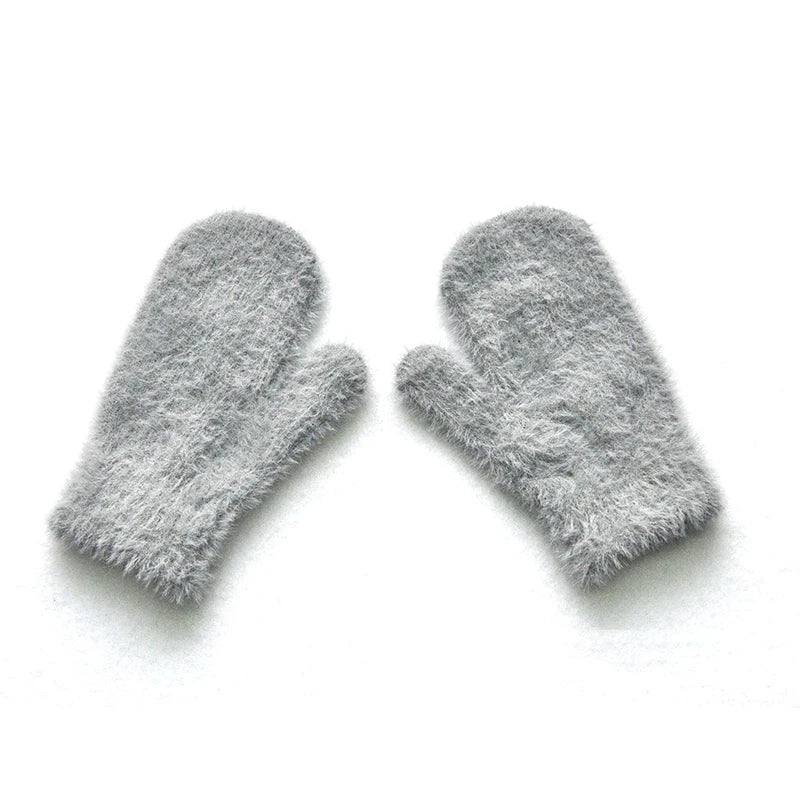 Baby Short Gloves Winter Faux Sable Children Solid Thickened Plush Furry Full Finger Mittens Autumn Hand Warmer 1-4 Years Old