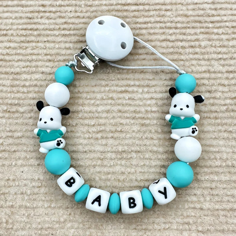 Customized Personalized Name English Letters Silicone Soothing Pacifier Chain Clips Holder Teether Pendants Teething Baby Gifts