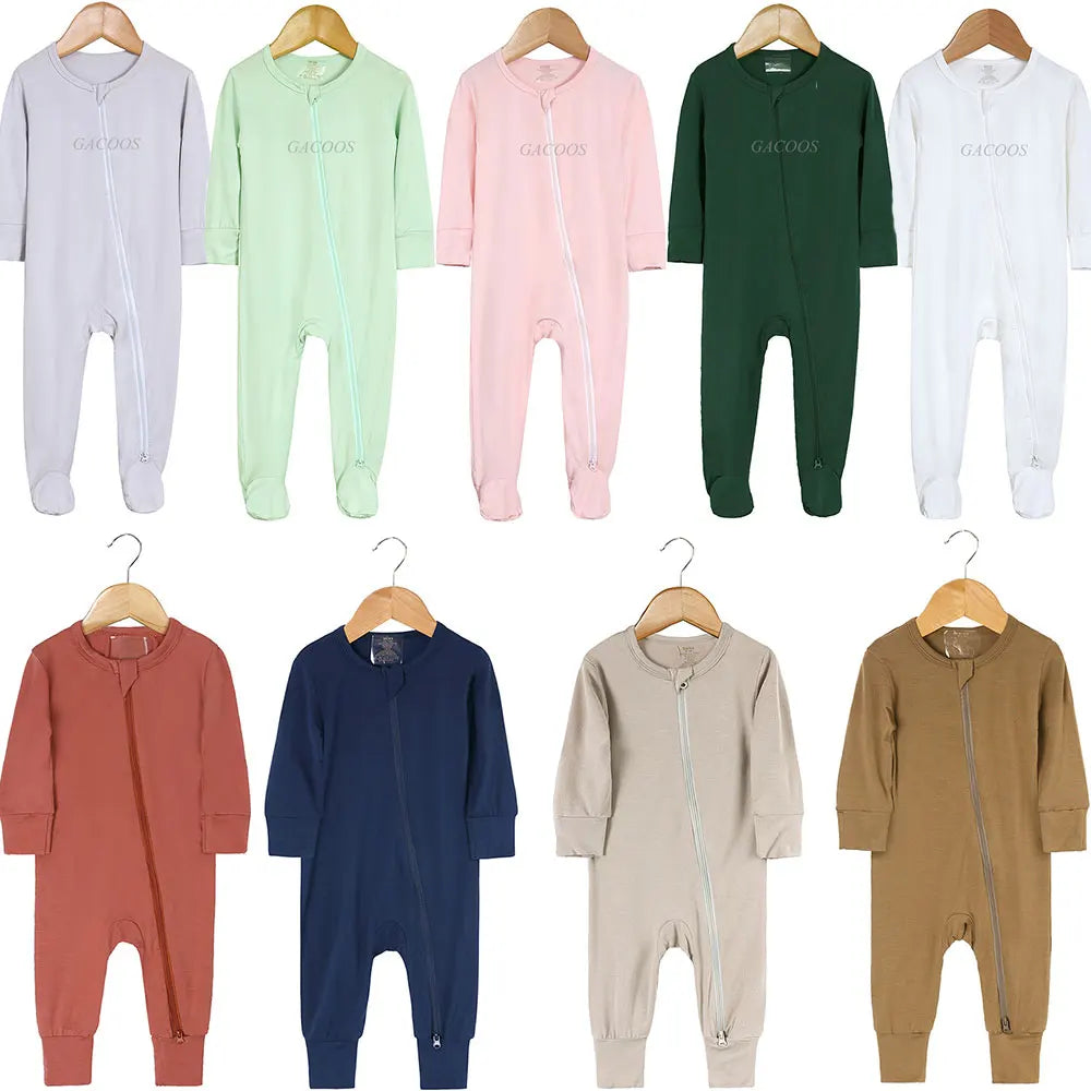 Bamboo Fiber Baby Zipper Foot Romper Baby Boy Girl Clothes Newborn Onesie Baby Jumpsuit Solid Long-Sleeve Baby Pajamas 0-24Month