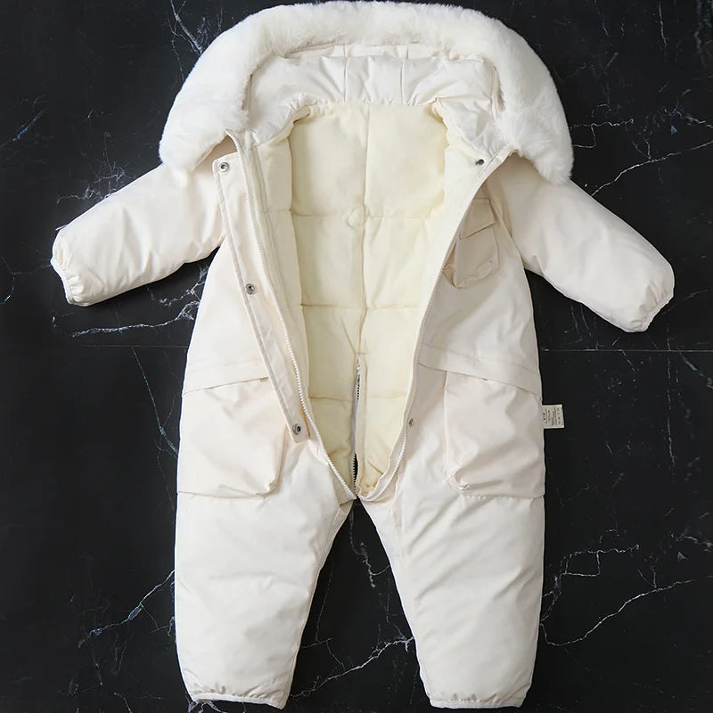 Kids Padded Cotton Bodysuit Clothes 2023 New Winter Baby Thick Plus Velvet Warm Rompers Girls Boys Ski Suit Overalls 1-5 Years
