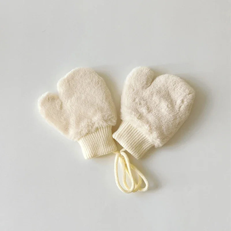 1-4Y Baby Cartoon Bear Label Mittens Winter Warm Kids Girls Gloves Soft Fur Children Toddler Thick Child Fleece Cartoon Mittens