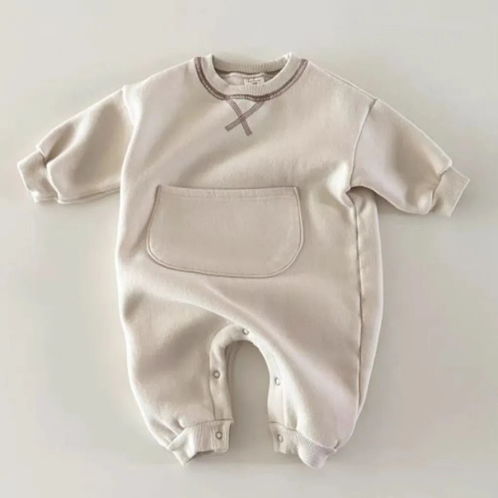 2025 Spring New Baby Long Sleeve Romper Boy Girl Newborn Large Pocket Jumpsuit Cotton Infant Versatile Casual Clothes 0-24M
