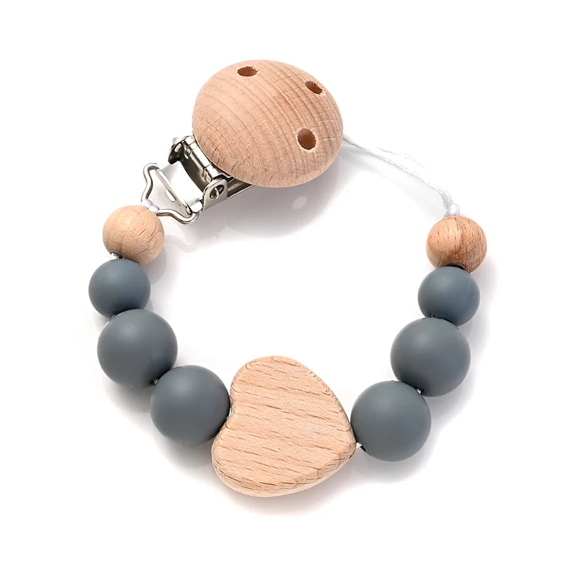 Baby Pacifier Chain Clips Wood Pentagram Teether Silicone Round Beads Teething Chain For Baby Care Soother Chew Toys Shower Gift