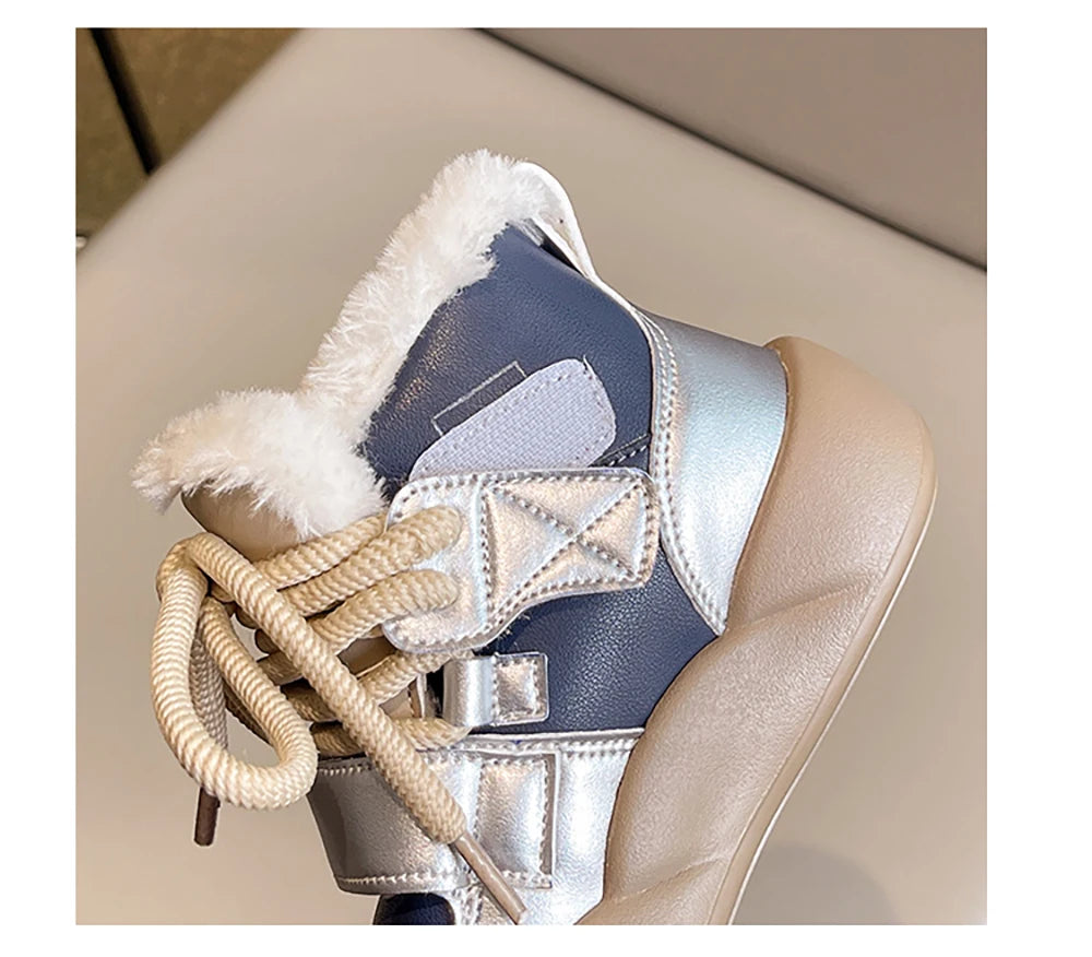 Winter Plush Boots For Children PU Leather Teenager Kid's Snow Boots Thick Warm Faux Fur Children's Cotton Shoes Boy's Girl's