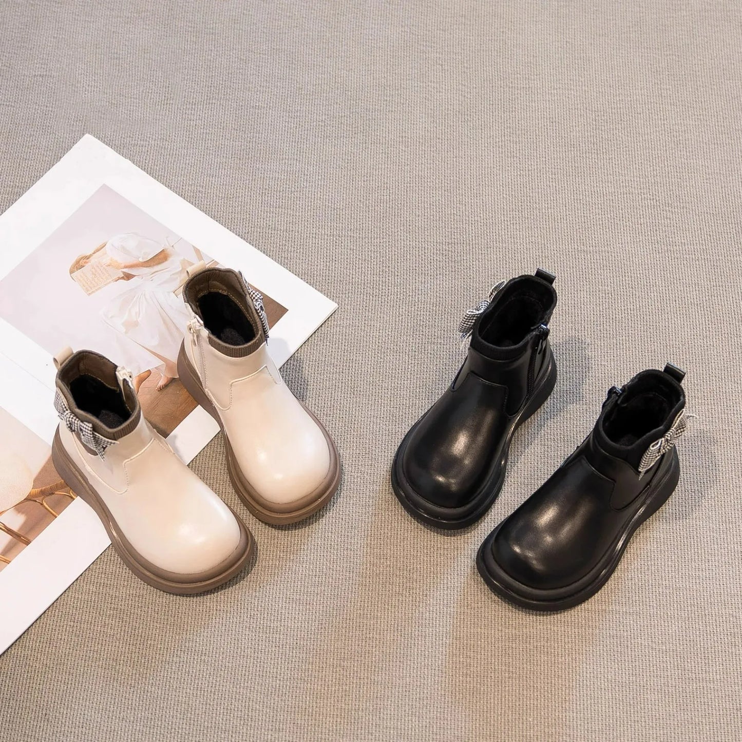 2025 Autumn Winter New Children's Boots Fashionable Single Boots for Girls Children' Boots Girls' Short Boots with Fleece