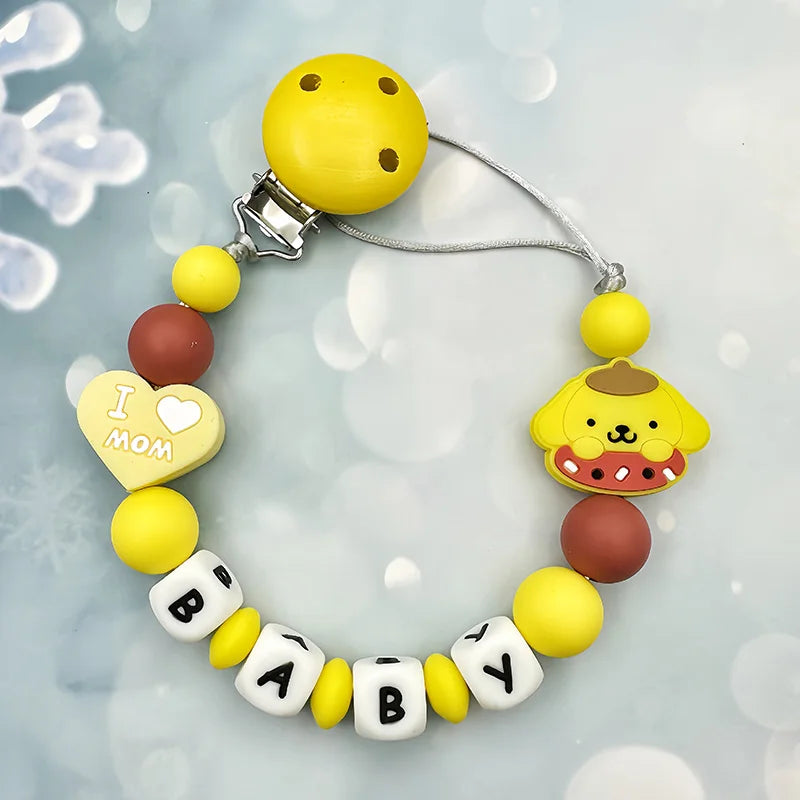 Customized Personalized Name English Letters Silicone Soothing Pacifier Chain Clips Holder Teether Pendants Teething Baby Gifts